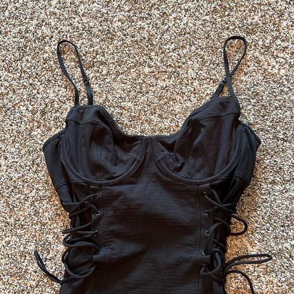 NEW MODA International Black Corset Dress 12 Fitted Bodycon CupsMini Bustier Tie - Picture 2 of 7